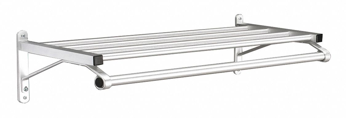 Wall-Mount Garment Rod: Rod Design (No ) Hooks, 7 in Overall Ht, 36 in Overall Wd, Aluminum