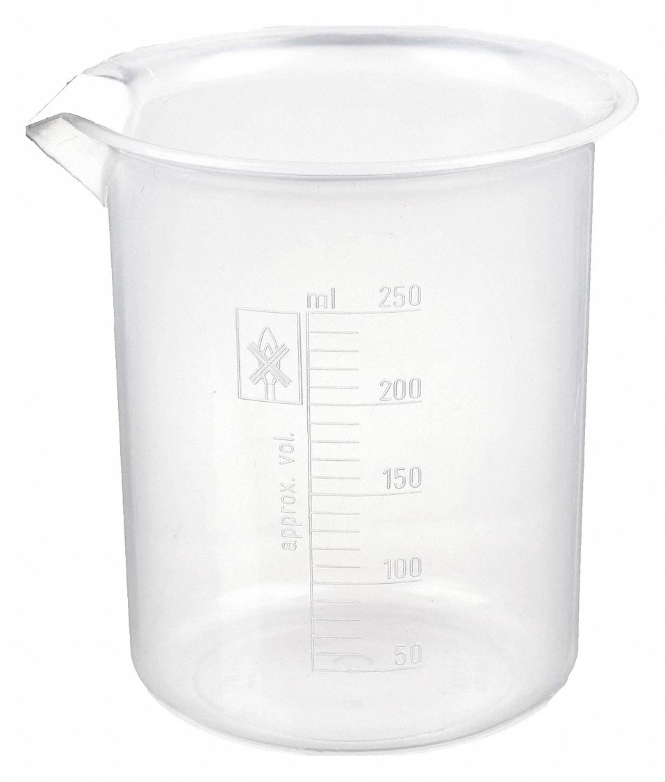 Beaker: Low Form, 250 mL Capacity - mL, 8.45 fl oz Capacity - oz, 71 mm Outside Dia, Non-Sterile