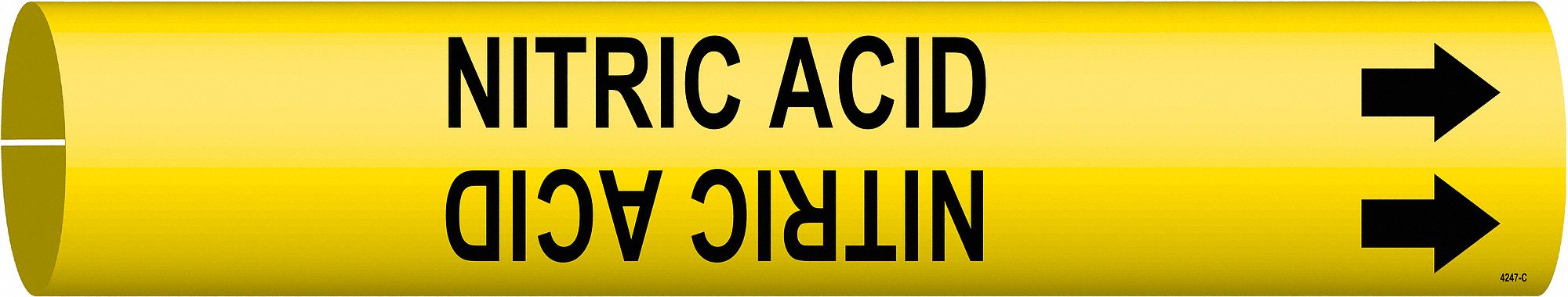 Pipe Marker: Nitric Acid, Yellow, Black, Fits 2 1/2 to 3 7/8 in Pipe O.D., 1 Pipe Markers