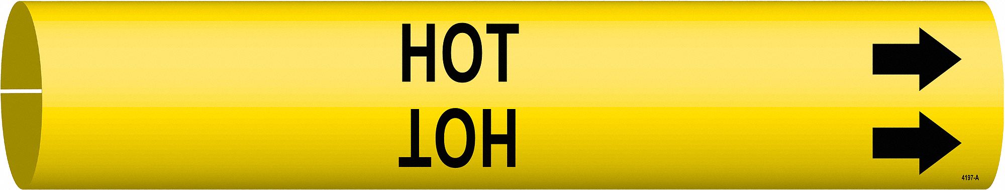 Pipe Marker: Hot, Yellow, Black, Fits 3/4 to 1 3/8 in Pipe O.D., 1 Pipe Markers, With Arrows
