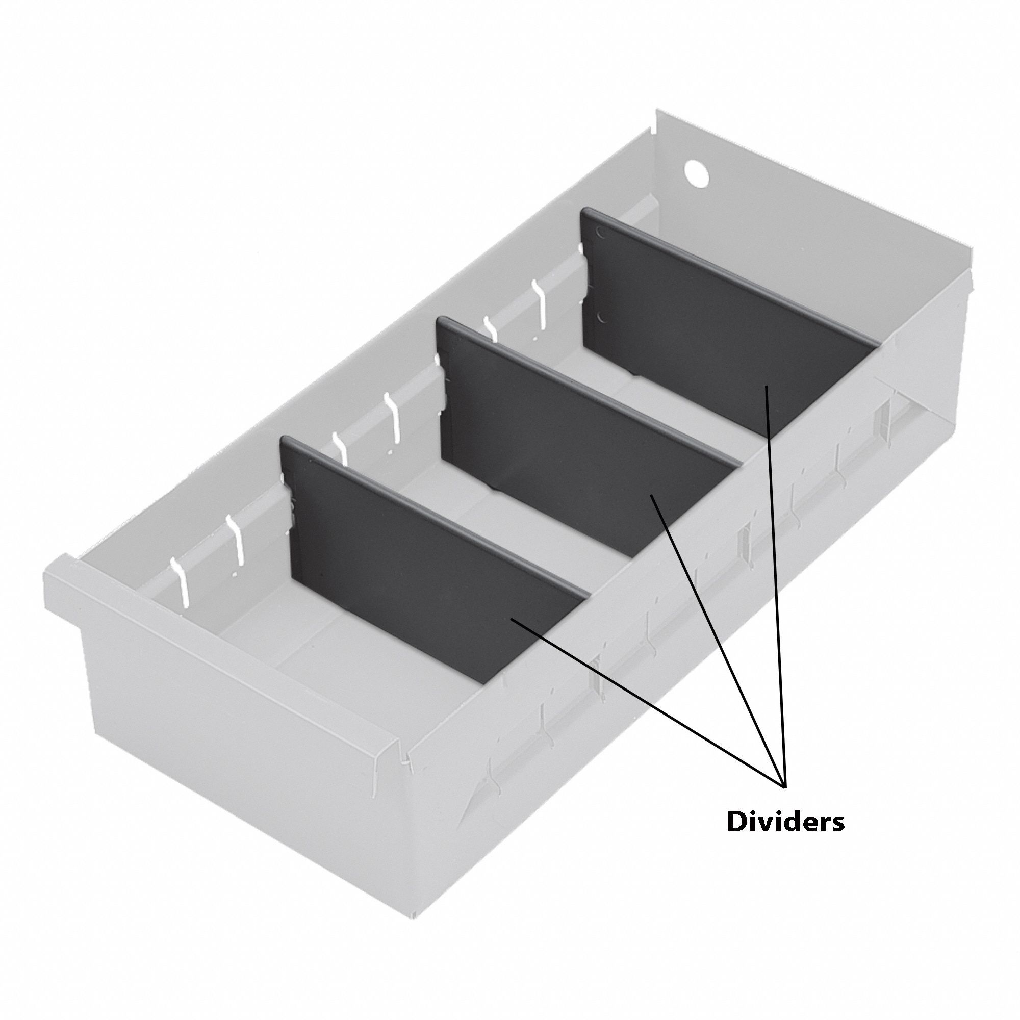BOX DIVIDER, 5¼ IN OVERALL W, 2½ IN OVERALL H, PLASTIC, GREY, 023-95-DURHAM-IND