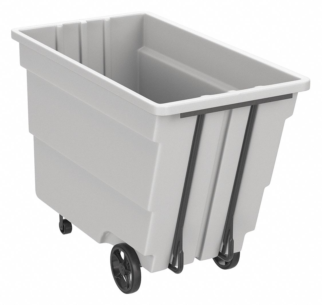 General Purpose Plastic Tilt Truck: 50 cu ft Cubic Foot Capacity, White, Raised