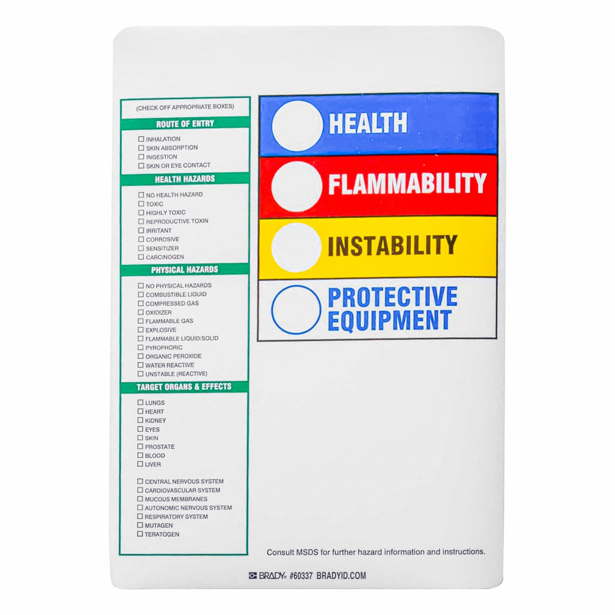 HMIG Label: 10 in Ht, 7 in Wd, Paper, Adhesive, 7 in x 10 in, HMIG, Pack, 100 PK