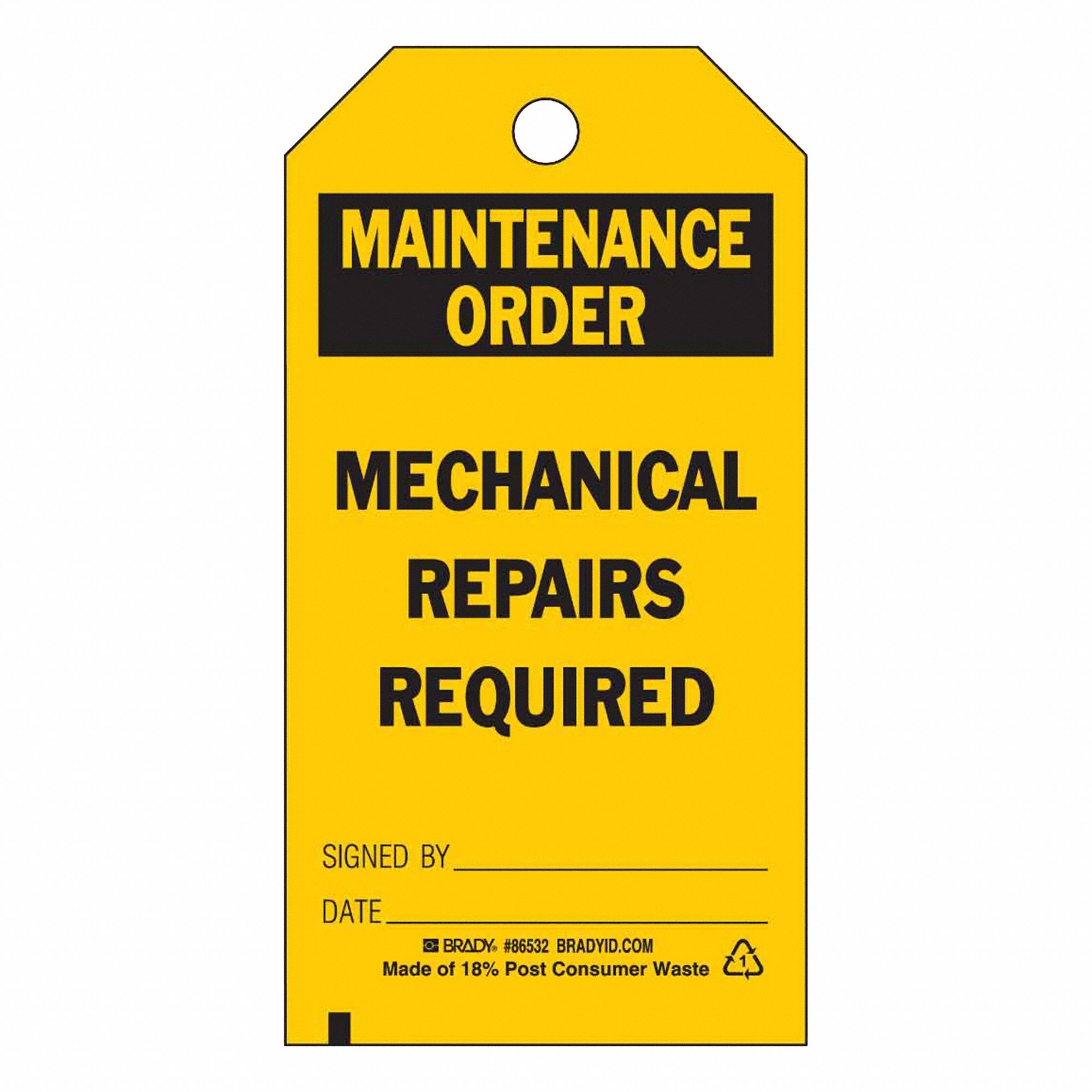 Tag: Maint Order, 3 in Wd, 5 3/4 in Ht, Black/Yellow, Rectangle, Matte, Outdoor, English, 10 PK