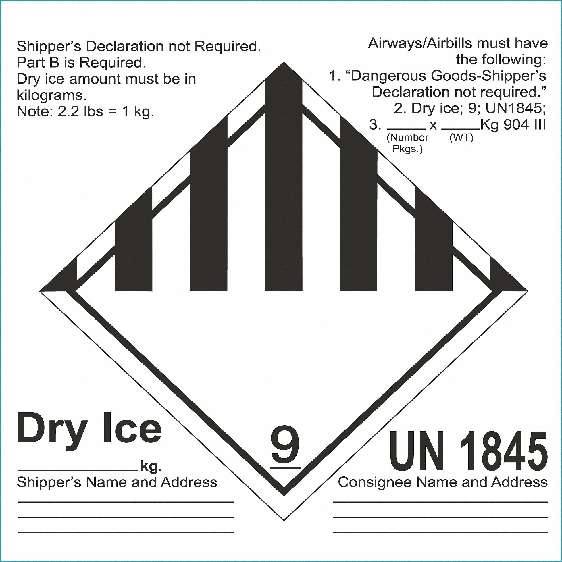 Miscellaneous Dangerous Goods Class 9 Dry Ice Labels ROLL OF 100 