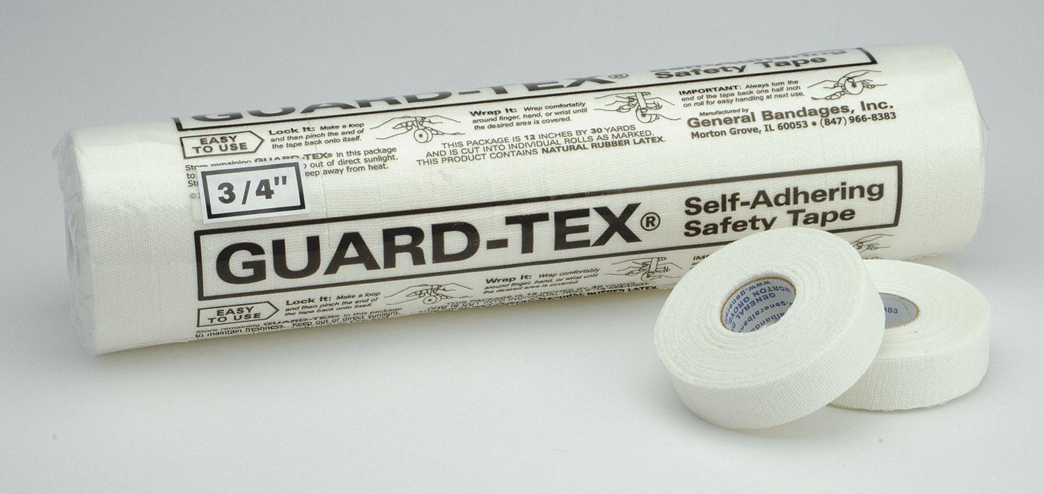 First Aid Tape: White, Cotton Gauze, 3/4 in Wd, 30 yd Lg, 16 PK