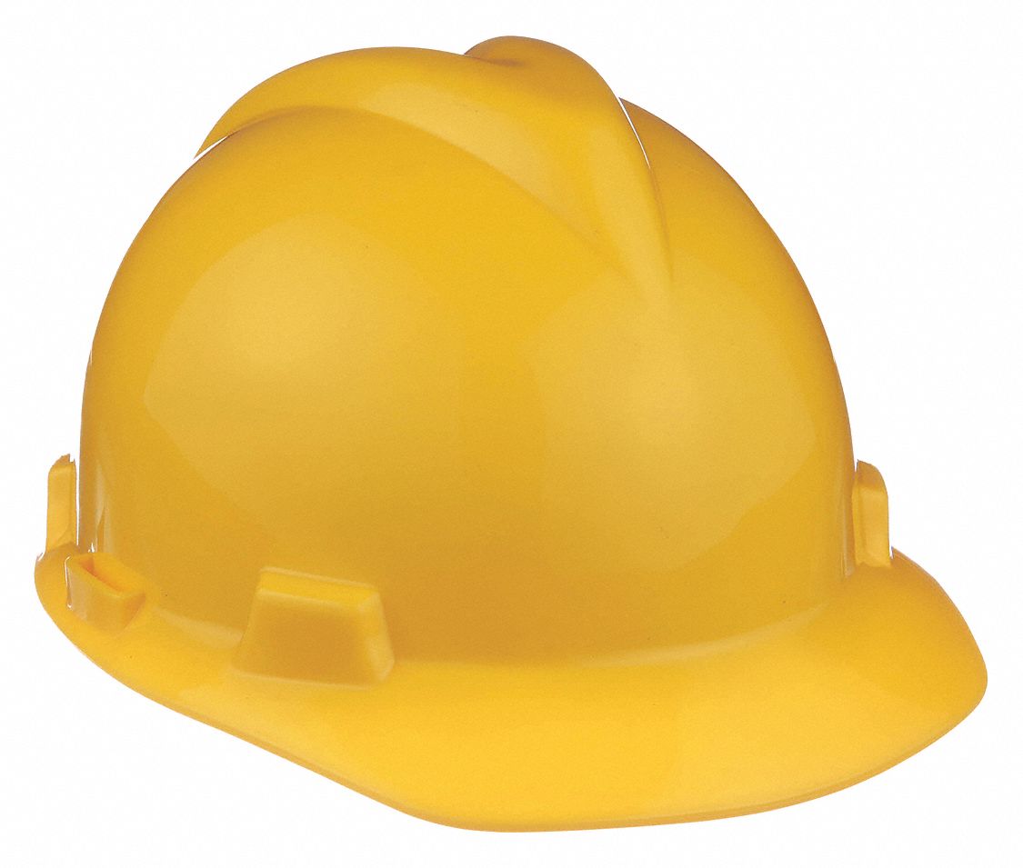 SLOTTED CAP, CSA Z94.1-2005, TYPE 1, CLASS E, PE, 4-PT STAZ-ON PINLOCK, FRONT BRIM, YELLOW