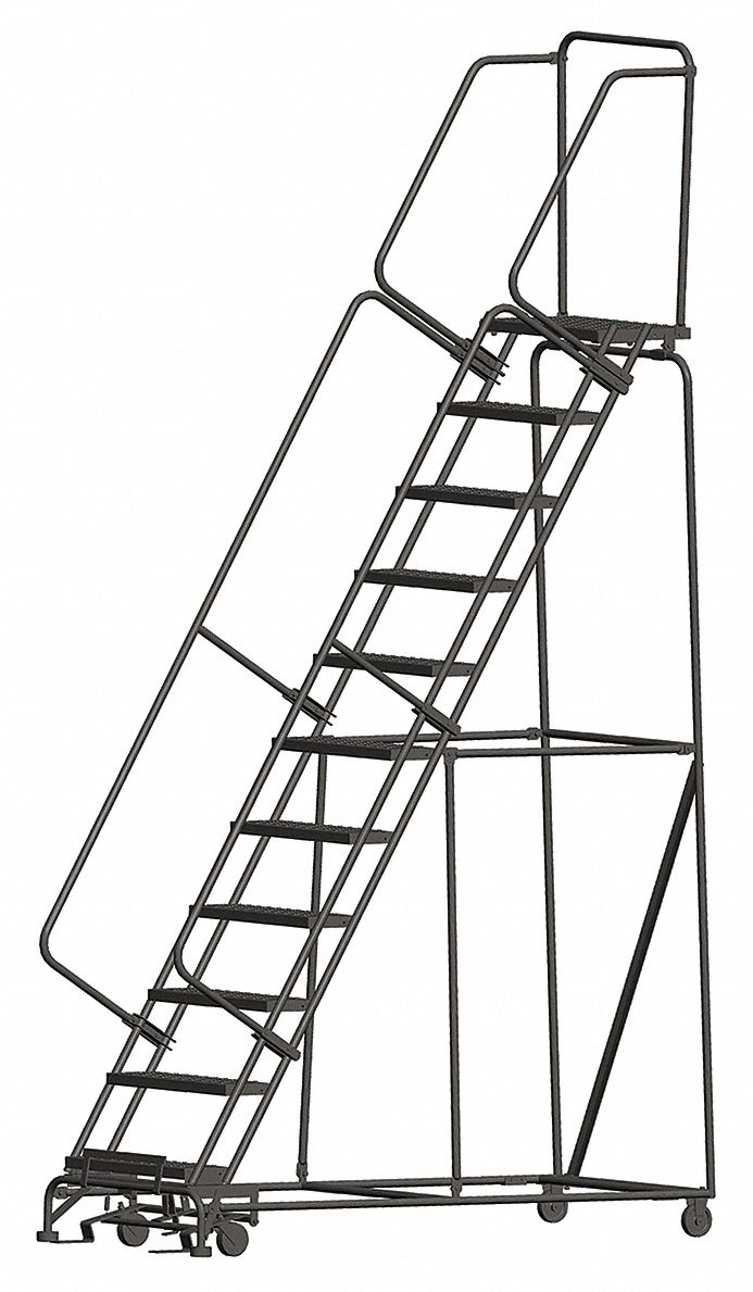 Rolling Ladder: 9.2 ft Platform Ht, Unassembled, Steel, Wt-Actuated Auto-Lock, Perforated