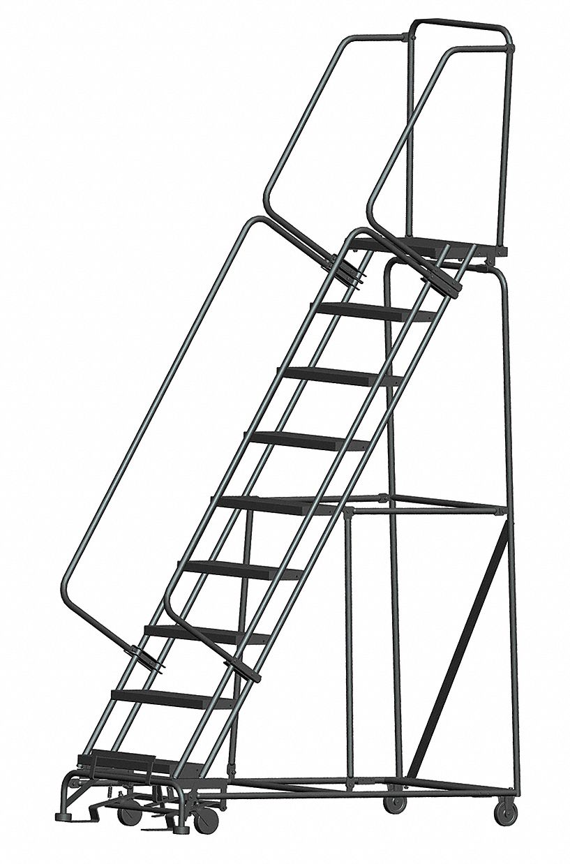 Rolling Ladder: 7.5 ft Platform Ht, Unassembled, Steel, Wt-Actuated Auto-Lock