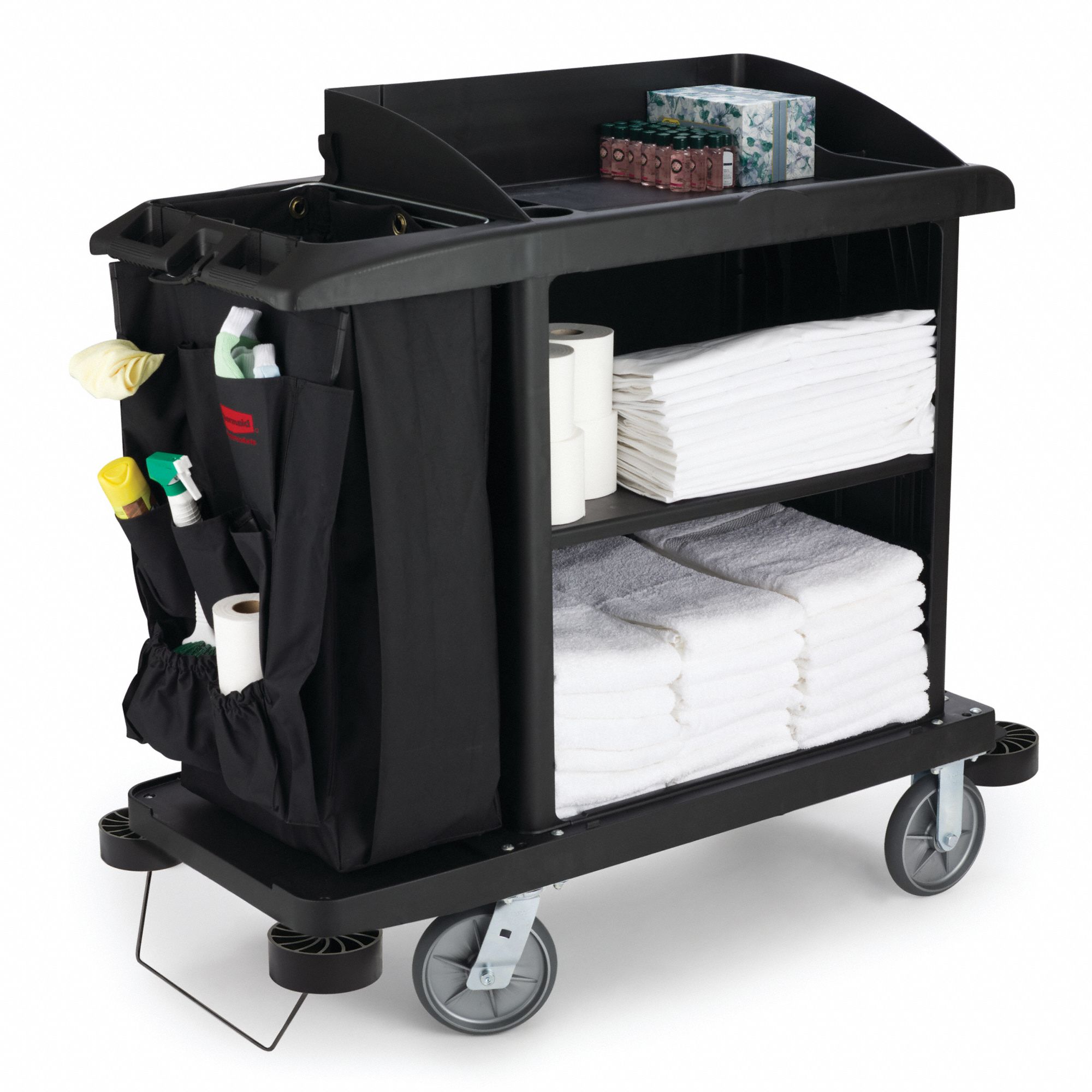 RUBBERMAID COMMERCIAL PRODUCTS Compact Housekeeping Cart: Shelf Count 3 ...