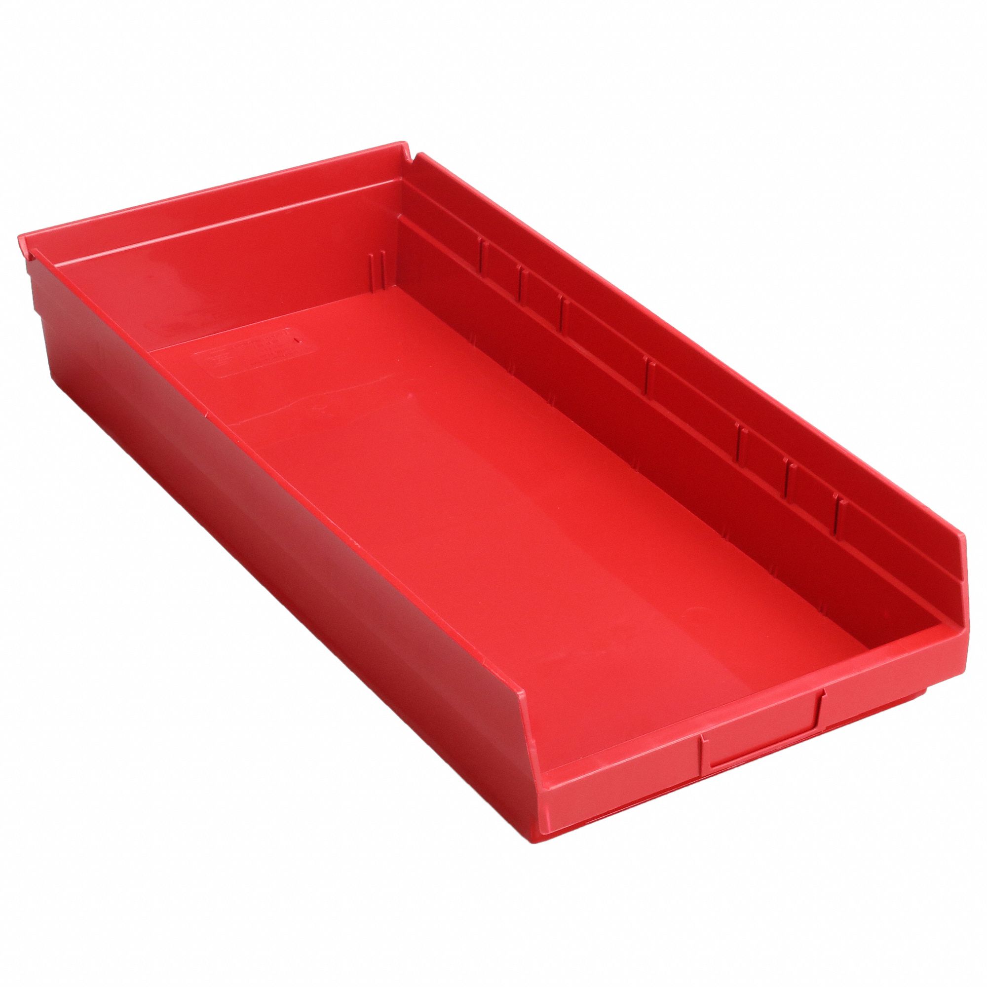 Shelf Bin: 23 5/8 in Overall Lg, 11 1/8 in x 4 in, Red, Nesting Capable