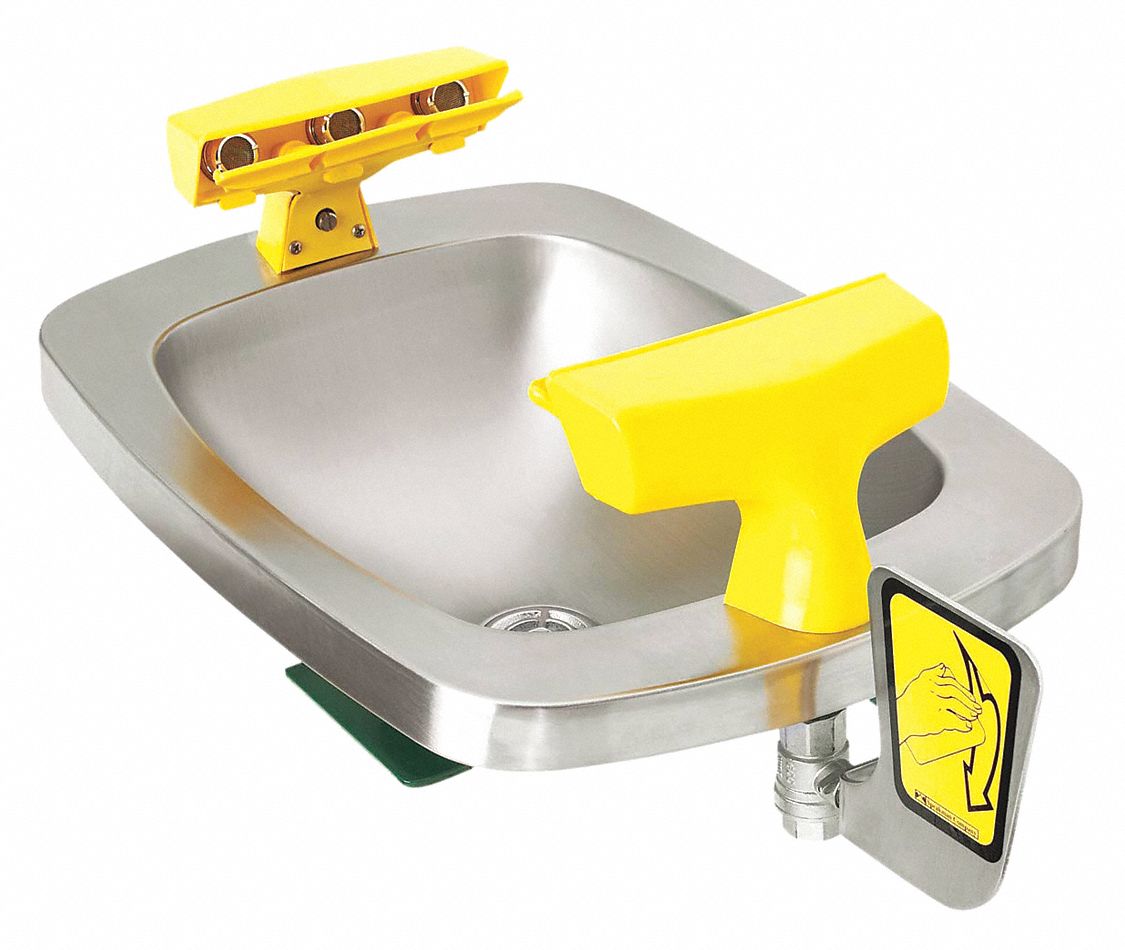 Eye/Face Wash, Wall Mount, Push Handle, Assembled, Stainless Steel