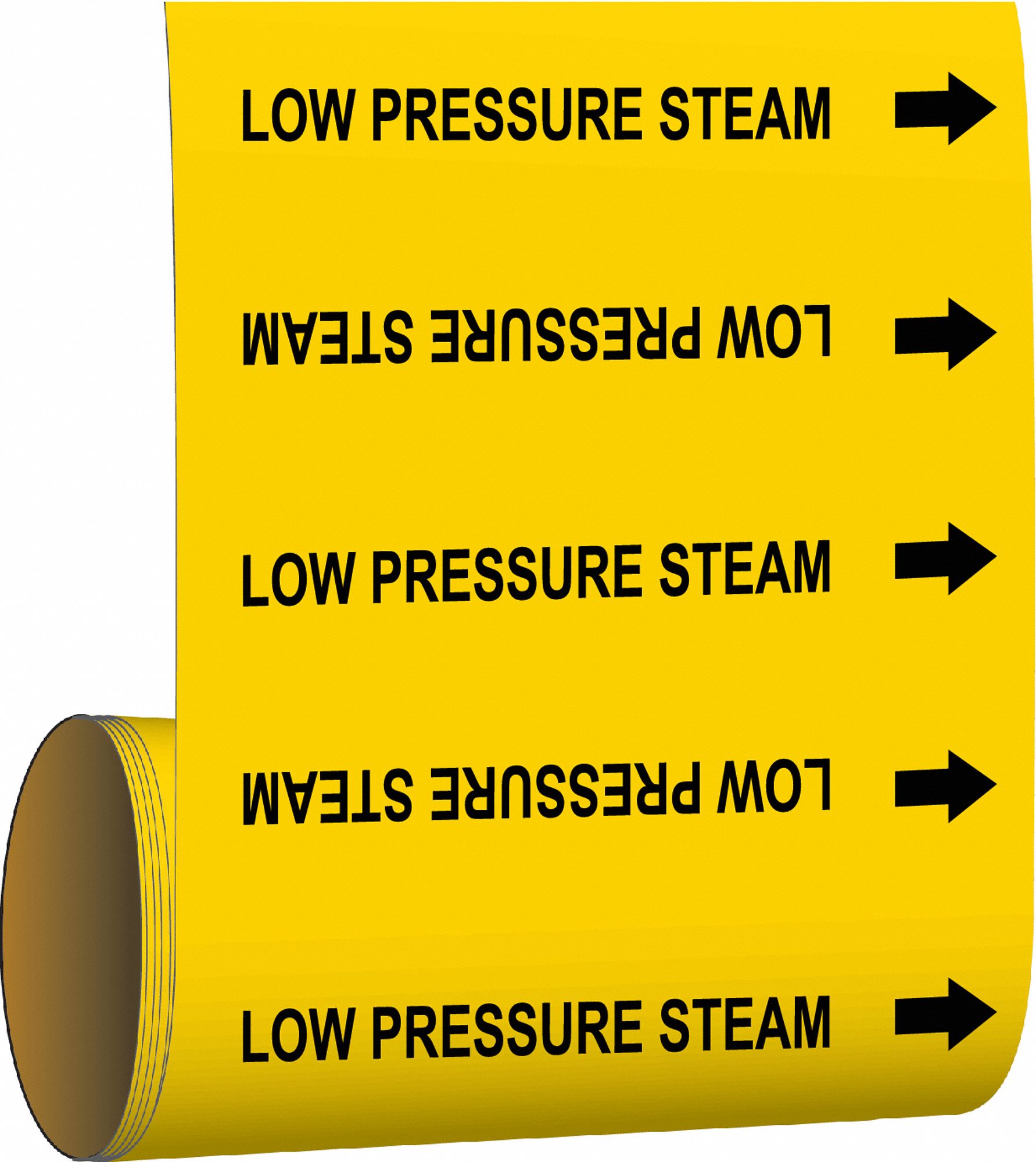 Pipe Marker: Low Pressure Steam, Yellow, Black, Fits 2 in and Smaller Pipe O.D., 30 Pipe Markers