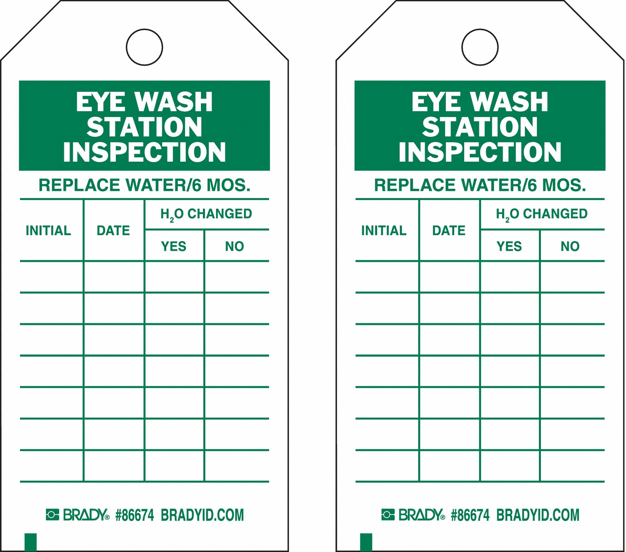 BRADY Eye Wash/Shower Inspection Tag, Eye Wash Station Inspection, 5-3/ ...