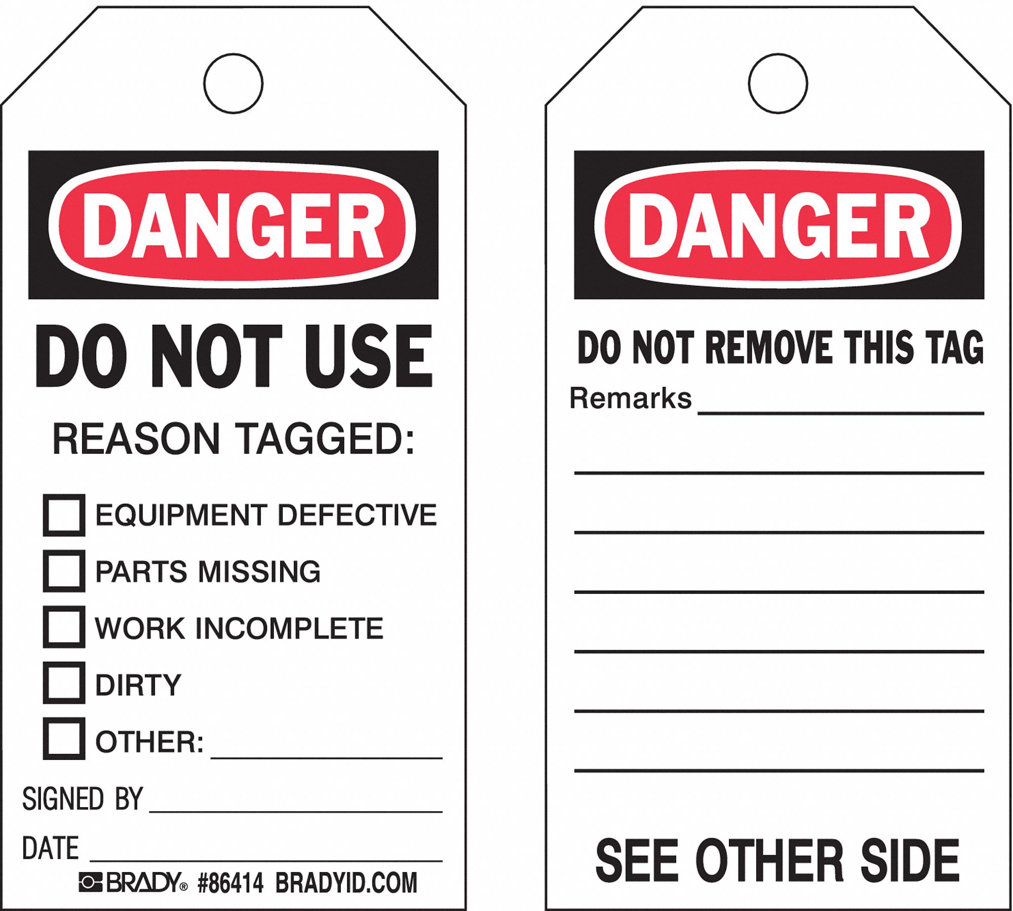 BRADY Danger Tag 8VUM986414 Grainger