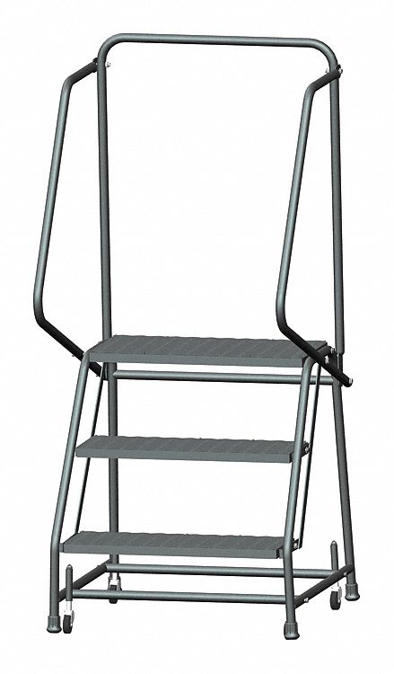 Rolling Ladder: 2.4 ft Platform Ht, Unassembled, Steel, Wt-Actuated, Expanded Metal