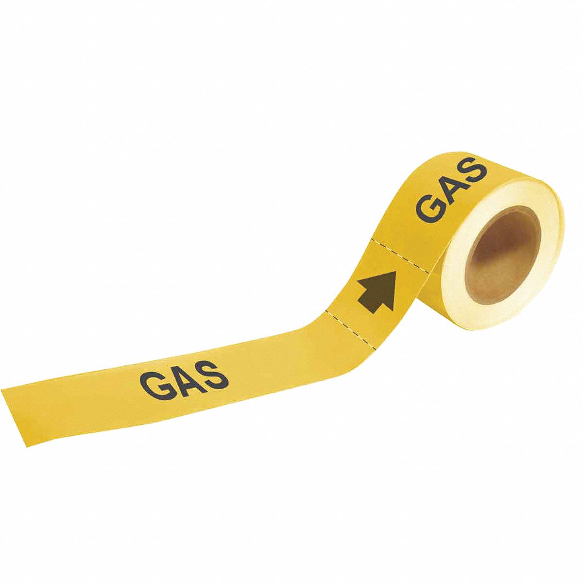Pipe Marker: Gas, Yellow, Black, Fits 2 1/2 to 6 in Pipe O.D., 25 Pipe Markers, With Arrows