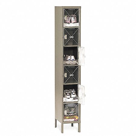 Box Locker: 12 in x 12 in x 78 in, 6 Tiers, 1 Units Wide, Clearview, Padlock Hasp, Tan, Tan