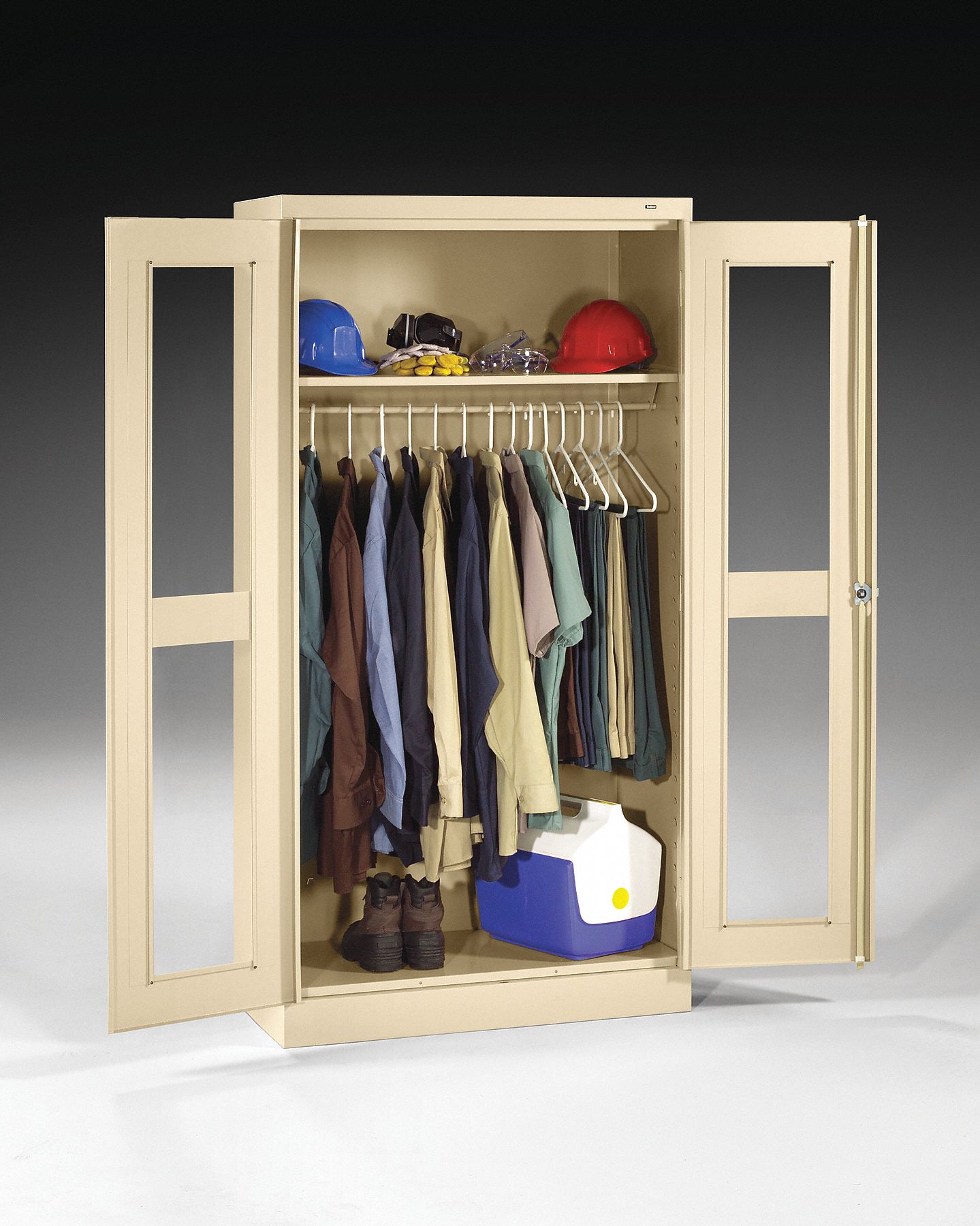 STORAGE CABINET, 36 X 18 X 72 IN, 1 ADJUSTABLE SHELF, SWING HANDLE/KEYED, FRAME, SAND, TAN