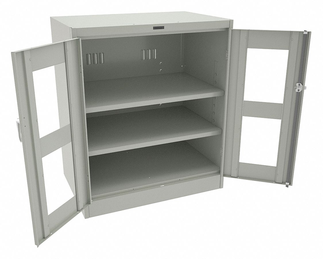 STORAGE CABINET, 36 X 24 X 42 IN, LEVELING, 2 ADJUSTABLE SHELVES, SWING HANDLE/KEYED, GREY