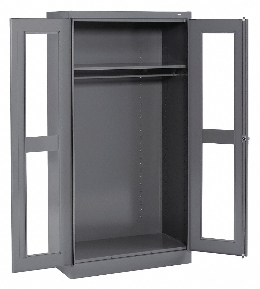 STORAGE CABINET, 36 X 18 X 72 IN, 1 ADJUSTABLE SHELF, SWING HANDLE/KEYED, FRAME, GREY, ADJUSTABLE