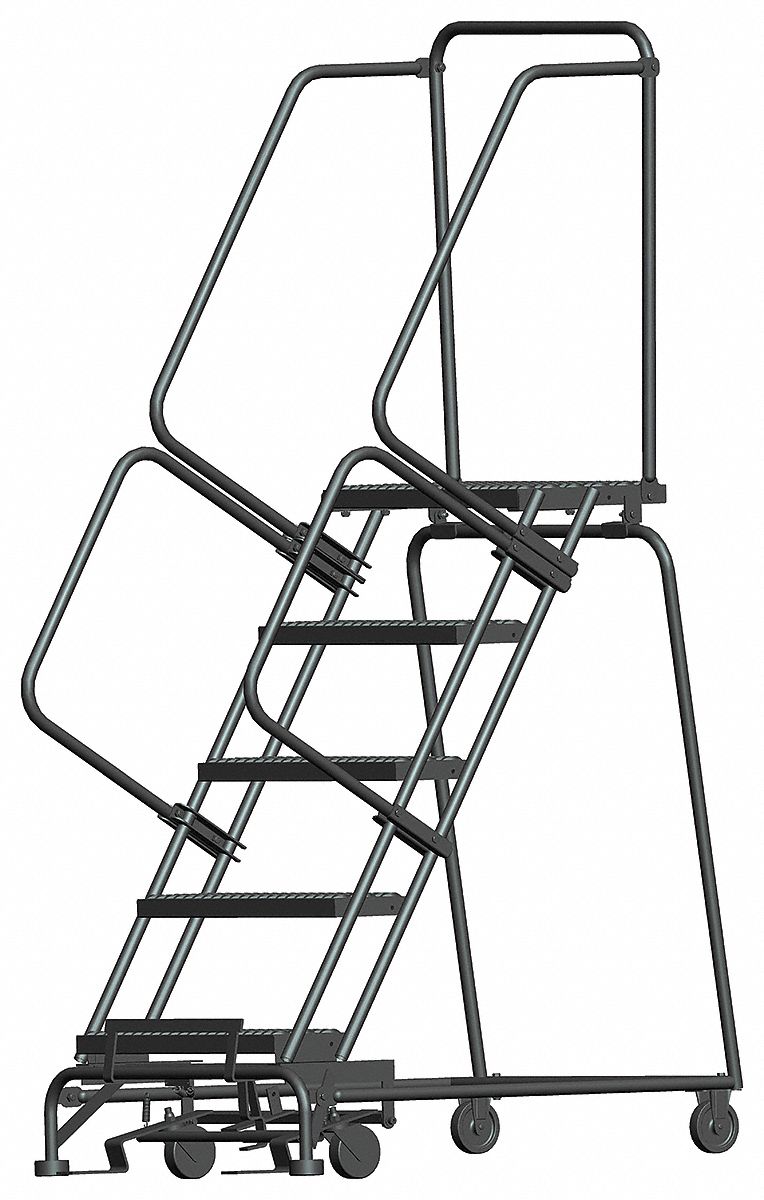 Rolling Ladder: 4.2 ft Platform Ht, Assembled, Steel, Wt-Actuated Auto-Lock, Serrated