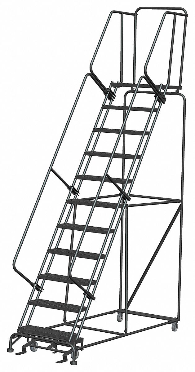 11-Step Safety Rolling Ladder, Expanded Metal Step Tread, 143 in ...