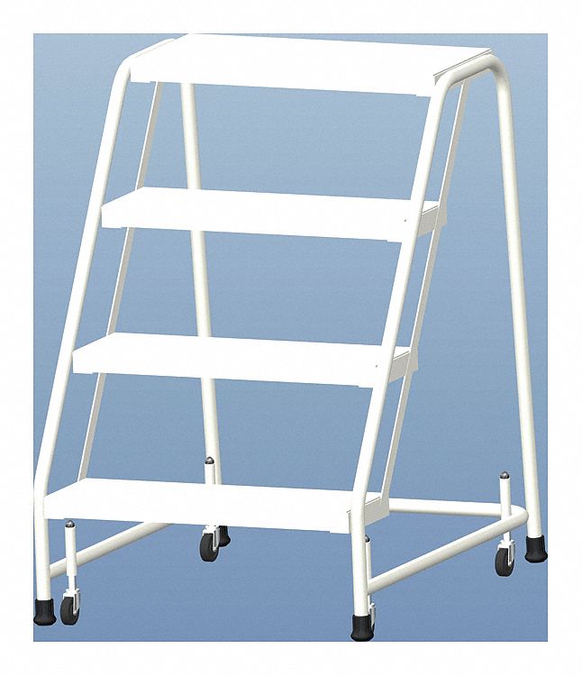 Rolling Ladder: 3.2 ft Platform Ht, Assembled, Aluminum, Wt-Actuated, Ribbed, No Handrails