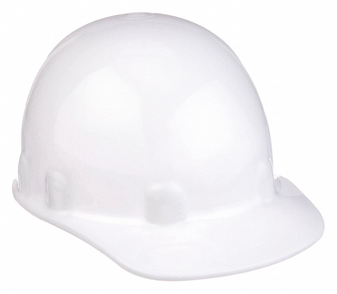 CASQUE DE SÉCURITÉ, THERMOPLASTIQUE, CLIQUET À 8 PTS, REBORD, BLANC