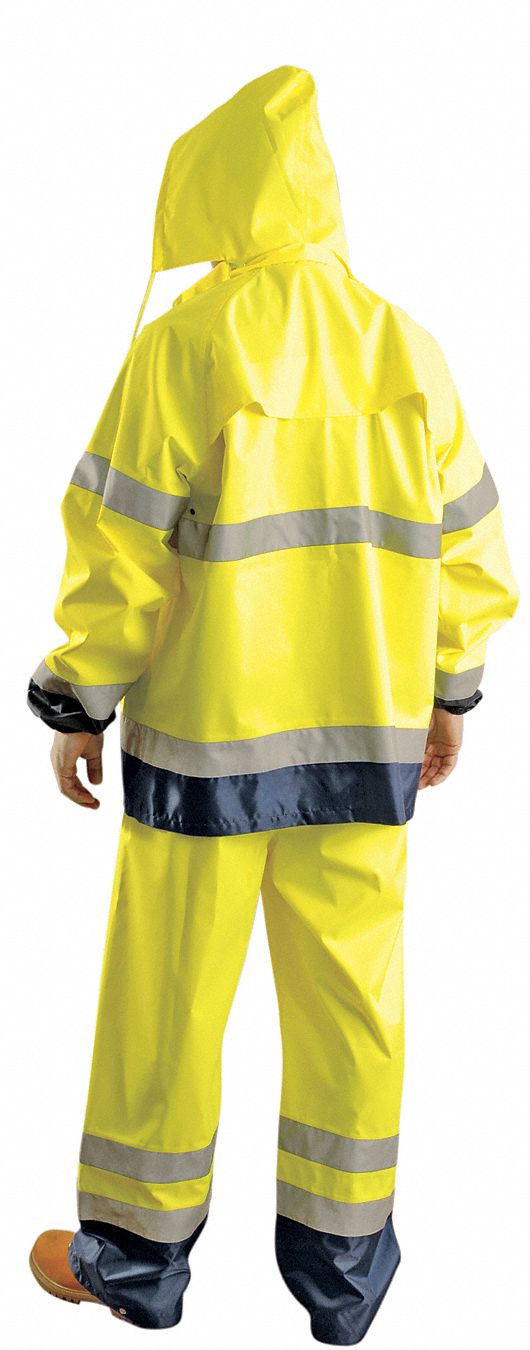 OCCUNOMIX Rain Jacket with Zip Rollaway Hood Horizontal, ANSI Class 3