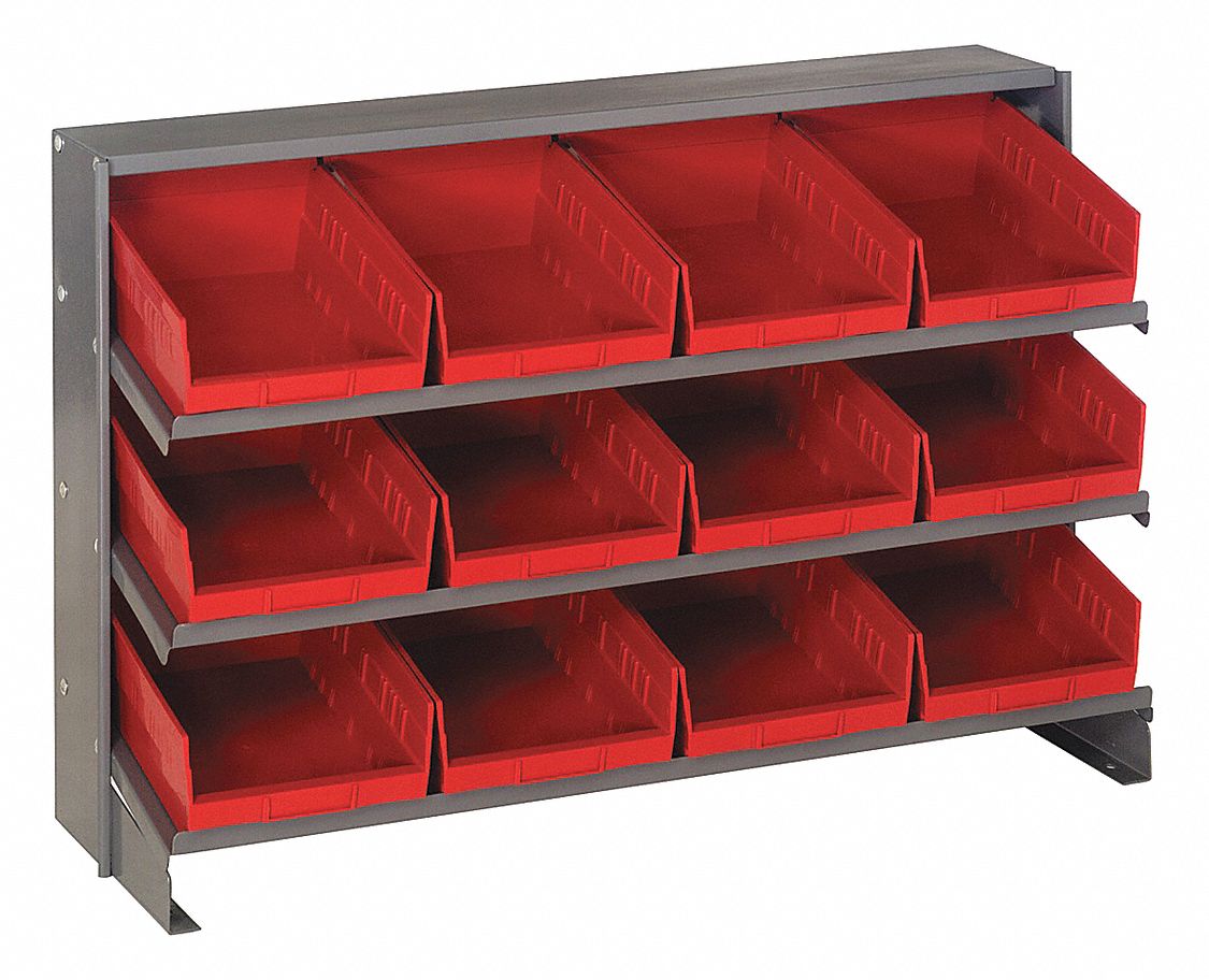 Bench Pick Rack: 36 in x 12 in x 21 in, 1 Sided, 12 Bins, Open, Shelf Bin
