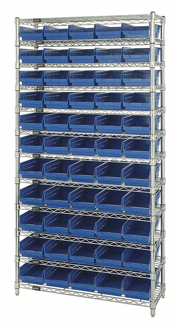 Bin Shelving: 36 in x 18 in x 74 in, 55 Bins, 12 Shelves, Open, Shelf Bin