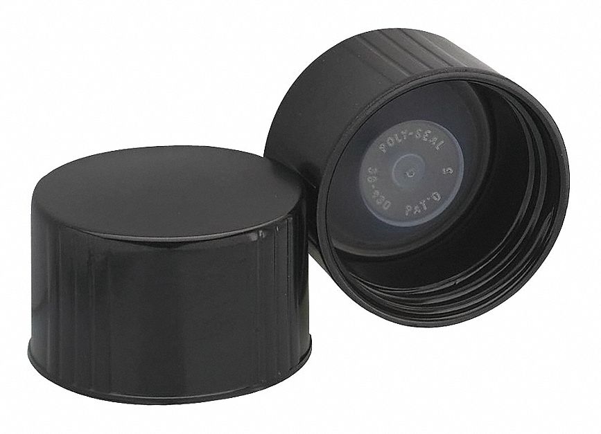 Cap, 38 mm Dia, Black, PK100