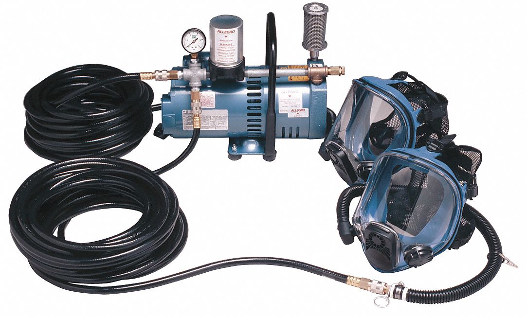 Supplied Air Pump Package: 50 ft Hose Lg, 3/4 hp Pump Horsepower, Full Face Mask, 2 Users