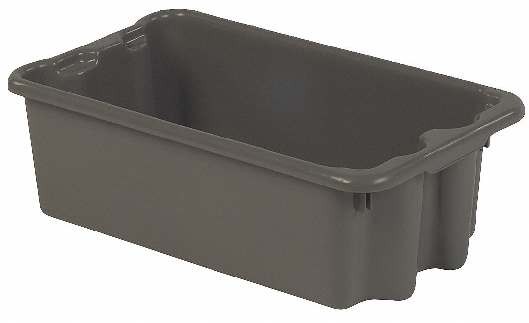 Stacking and Nesting Tote: 8.2 gal, 24 in x 14 1/8 in x 7 7/8 in, Gray, Lid Not Included