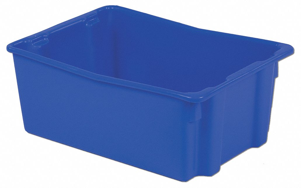 Stacking and Nesting Tote: 15.7 gal, 26 1/8 in x 18 3/4 in x 10 1/2 in, Blue, 10 to 20 gal