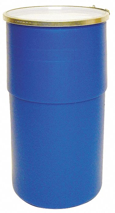 TRANSPORT DRUM, HDPE, 15 GAL, LEVER LOCK RING, UNLINED/NO INTERIOR COATING, STEEL, BLUE