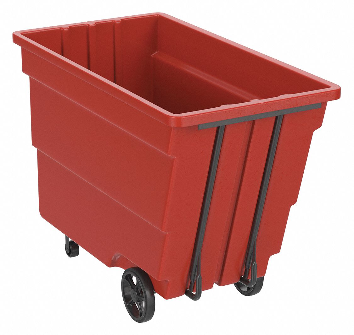 General Purpose Plastic Tilt Truck: 50 cu ft Cubic Foot Capacity, Red, Raised