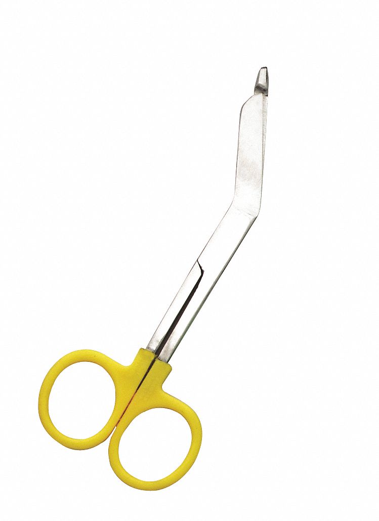 Colorband Scissor: Bandage Scissors, Stainless Steel, Angled, Plastic, 5 1/2 in Overall Lg