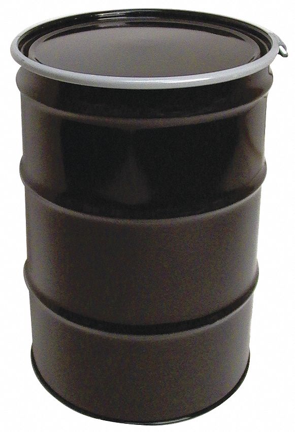 Transport Drum: Steel, 55 gal, Bolt Ring, Black / Black, Epoxy Phenolic Lining