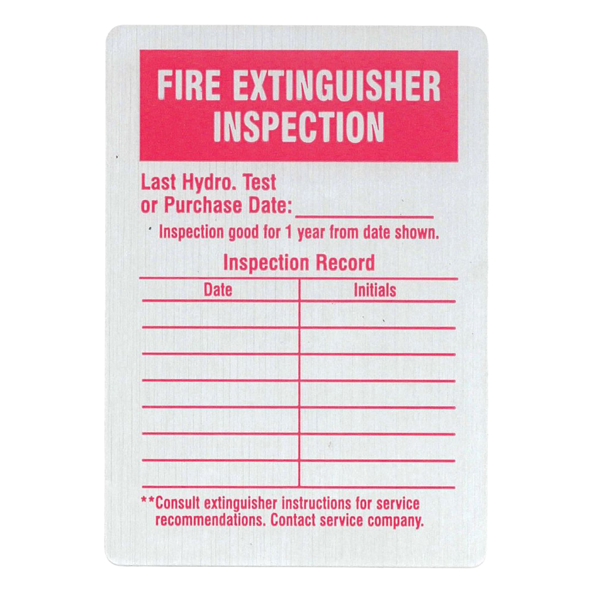Inspection Label: Fire Extinguisher, 3 in Wd, 4 1/4 in Ht, Red/Silver, Rectangle, Aluminum, 25 PK