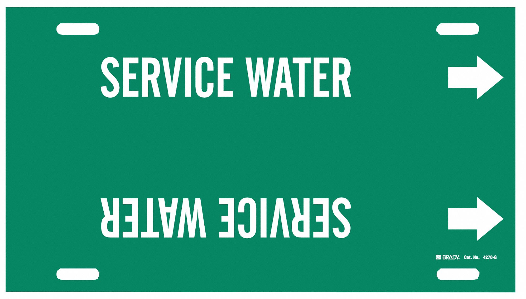 Pipe Marker: Service Water, Green, White, Fits 8 to 9 7/8 in Pipe O.D., 1 Pipe Markers, With Arrows