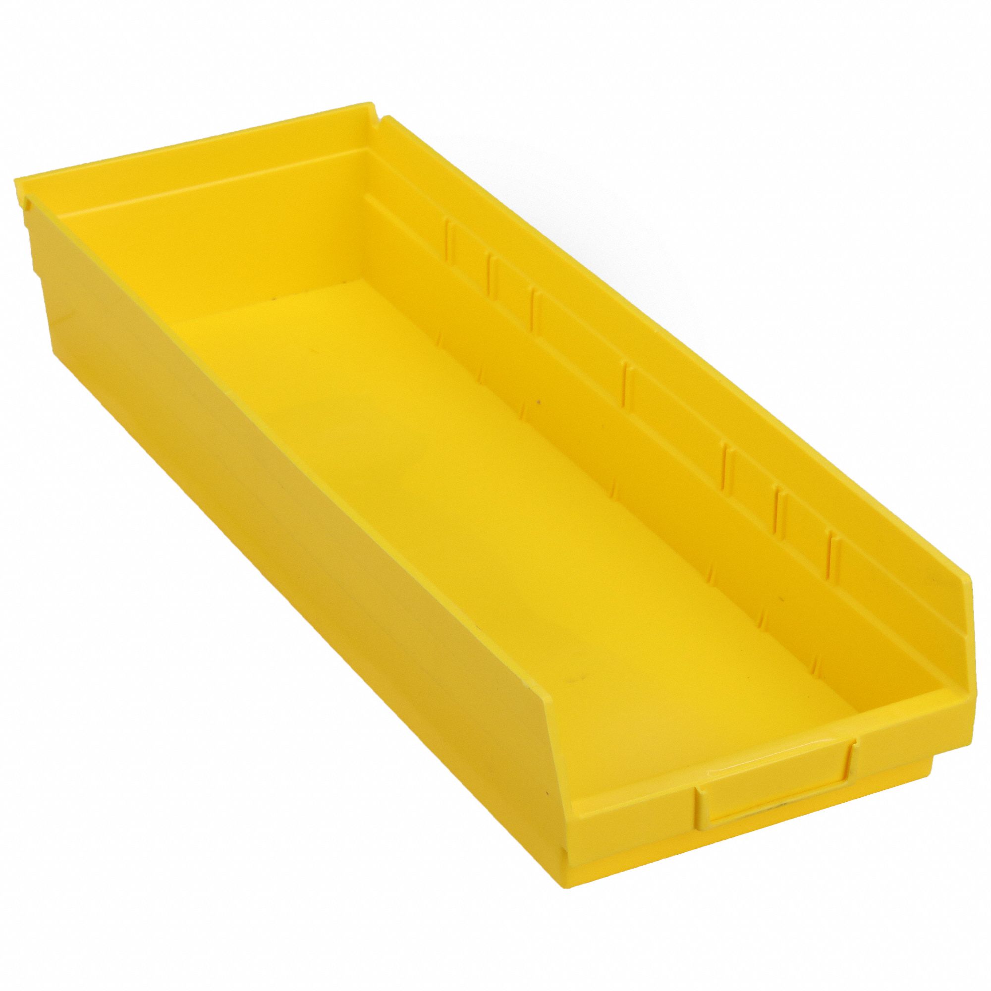 Shelf Bin: 23 5/8 in Overall Lg, 8 3/8 in x 4 in, Yellow, Nesting Capable