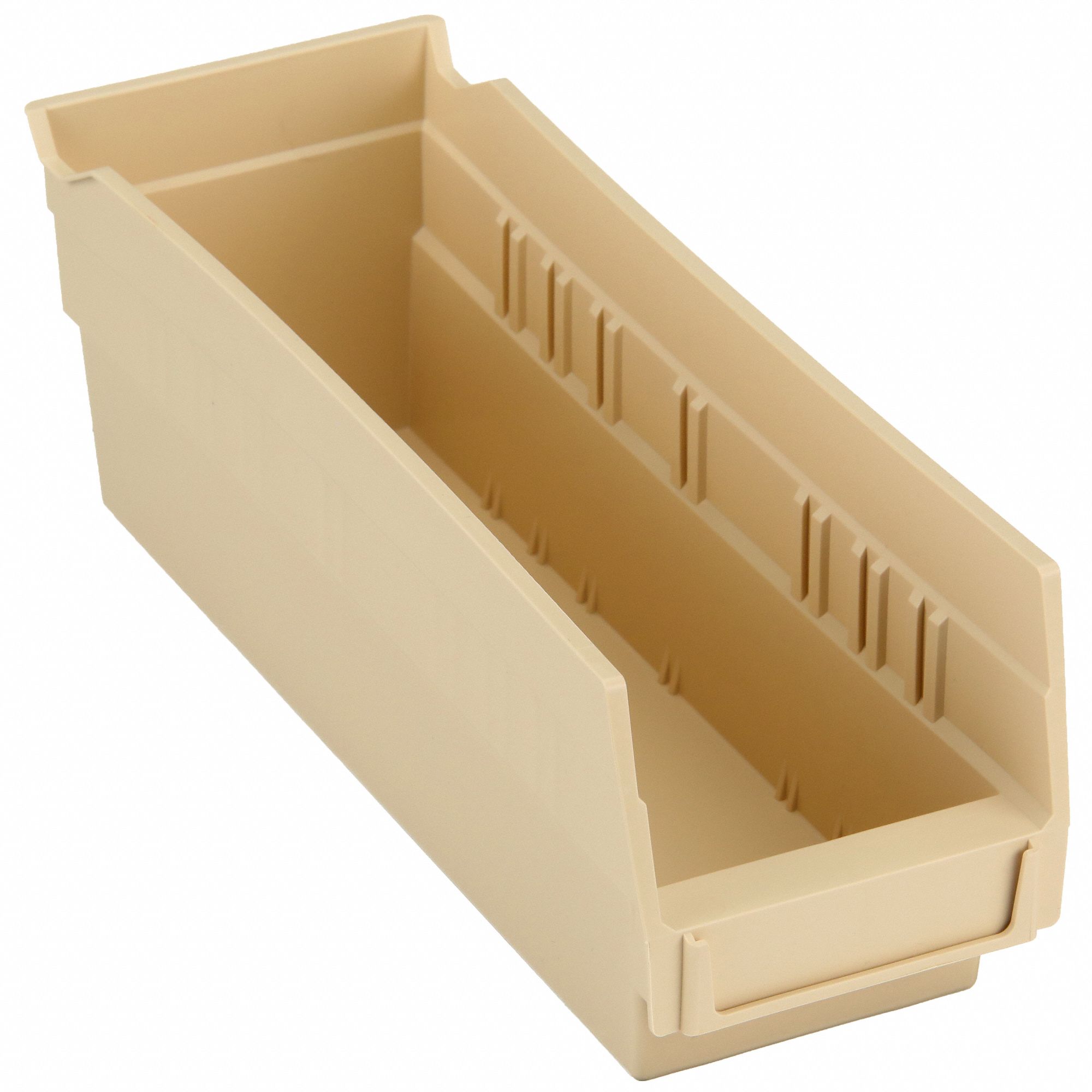 Shelf Bin: 11 5/8 in Overall Lg, 4 1/8 in x 4 in, Beige, Nesting Capable
