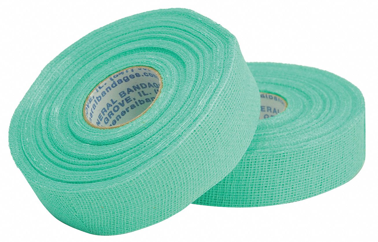 Finger Tape: Cotton/Latex, Green, 1 in Wd, 90 ft Lg