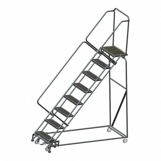 8-Step Rolling Ladder, Rubber Mat Step Tread, 113 in Overall Height ...