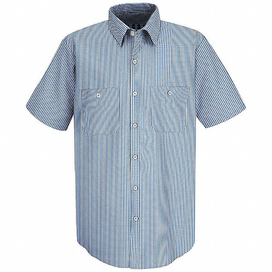 VF WORKWEAR Blue Short Sleeve Uniform Shirt, L, 65 Polyester/35