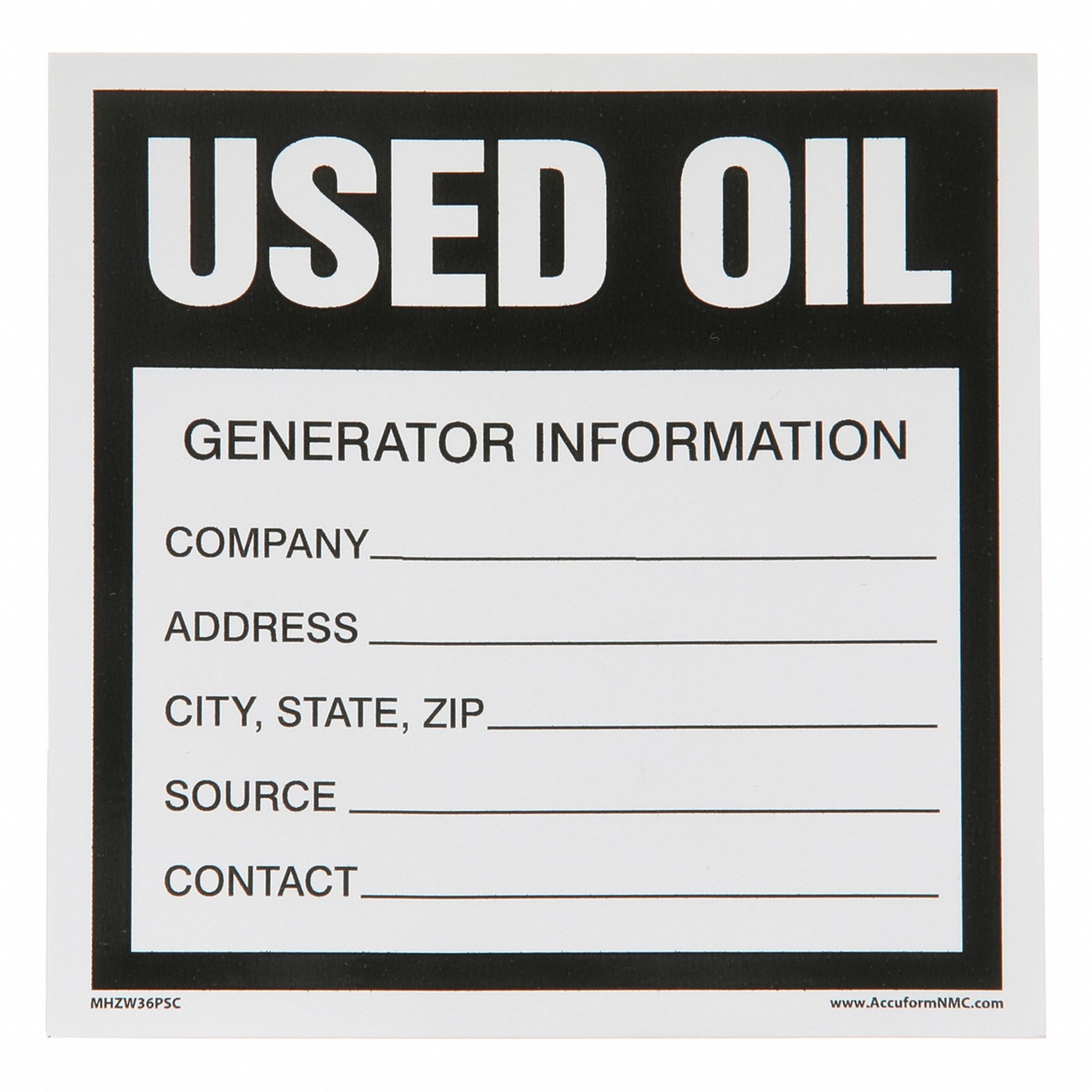 DOT Handling Label: Used Oil/Generator Information, 4 in x 4 in, 4 in Label Wd, 100 PK