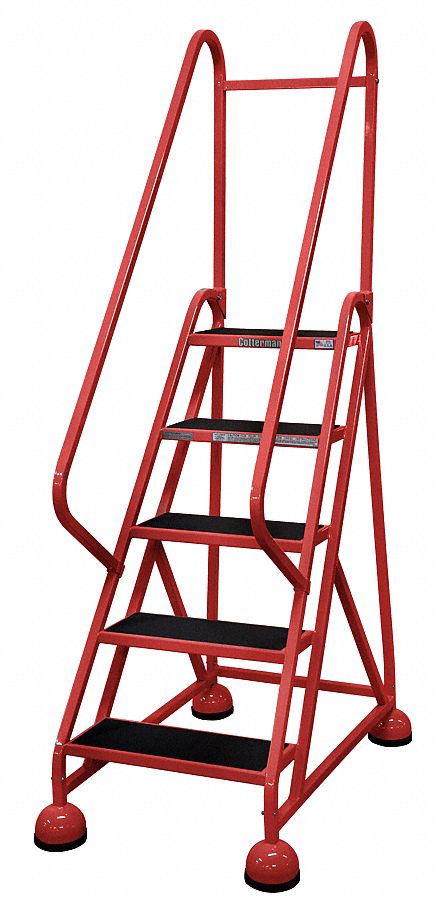 Rolling Ladder: 3.8 ft Platform Ht, Partially Assembled, Steel, Wt-Actuated Auto-Lock