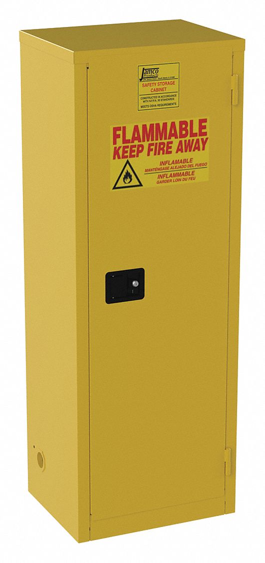 Hazardous Material Storage Cabinet: Std, 24 gal, 23 in x 18 in x 65 in, Yellow, Manual Close